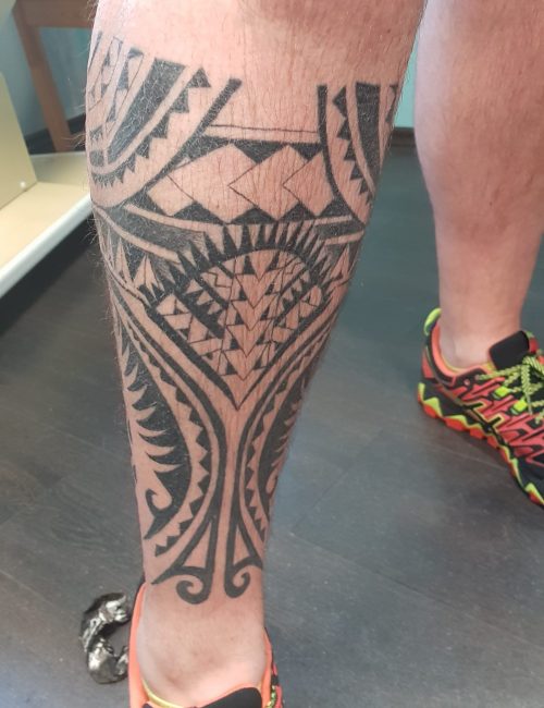 Maori leg tattoo